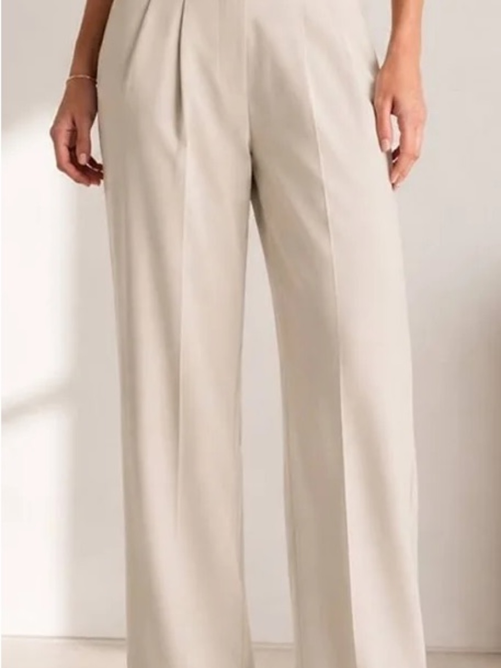 Quince Light Beige Wide-Leg Pleated Trousers